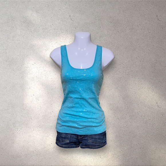 Old Navy Sky Blue Sequined Tank Top - Picture 1 of 5